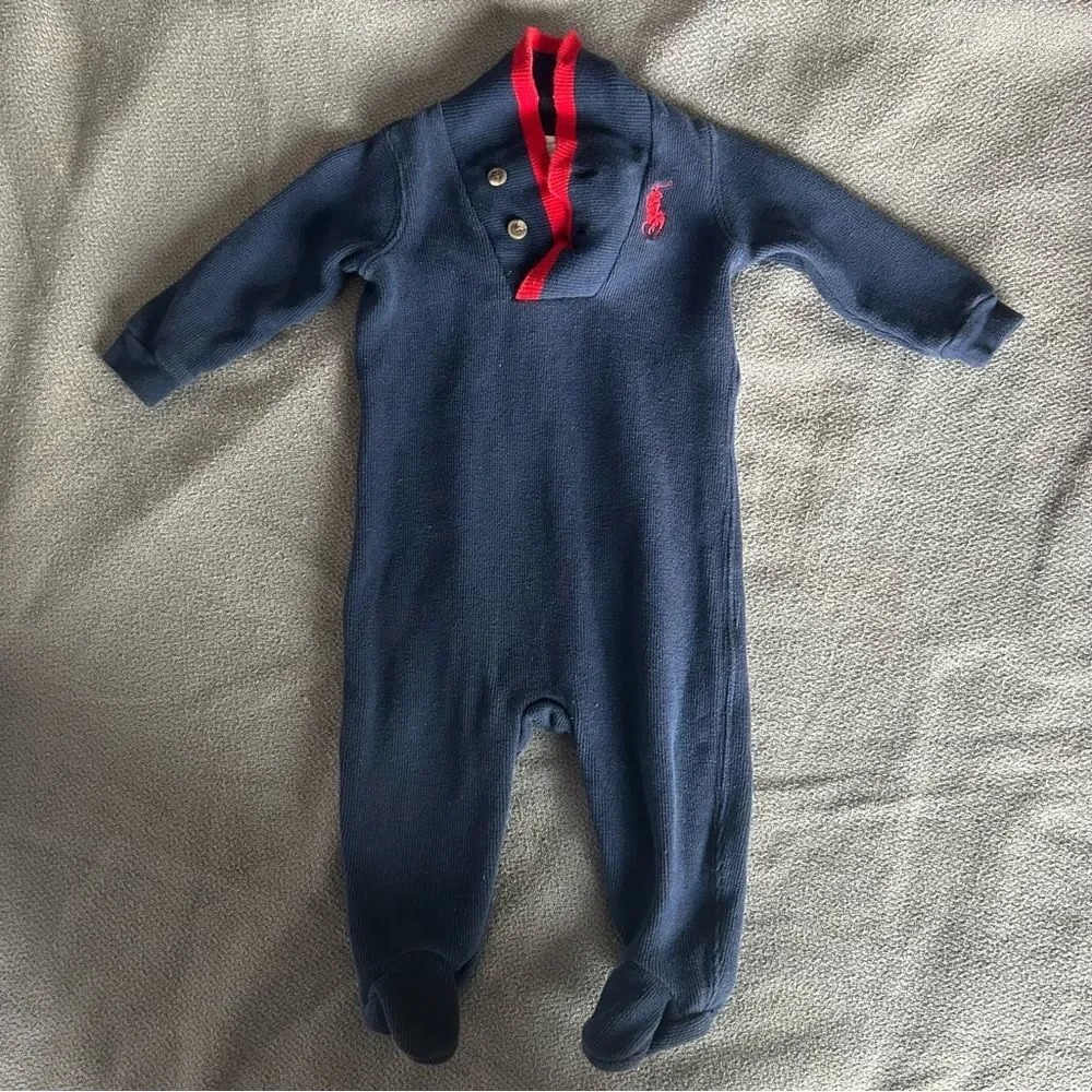 Ralph Lauren Knit One Piece Footie Navy Blue Size 6 Months